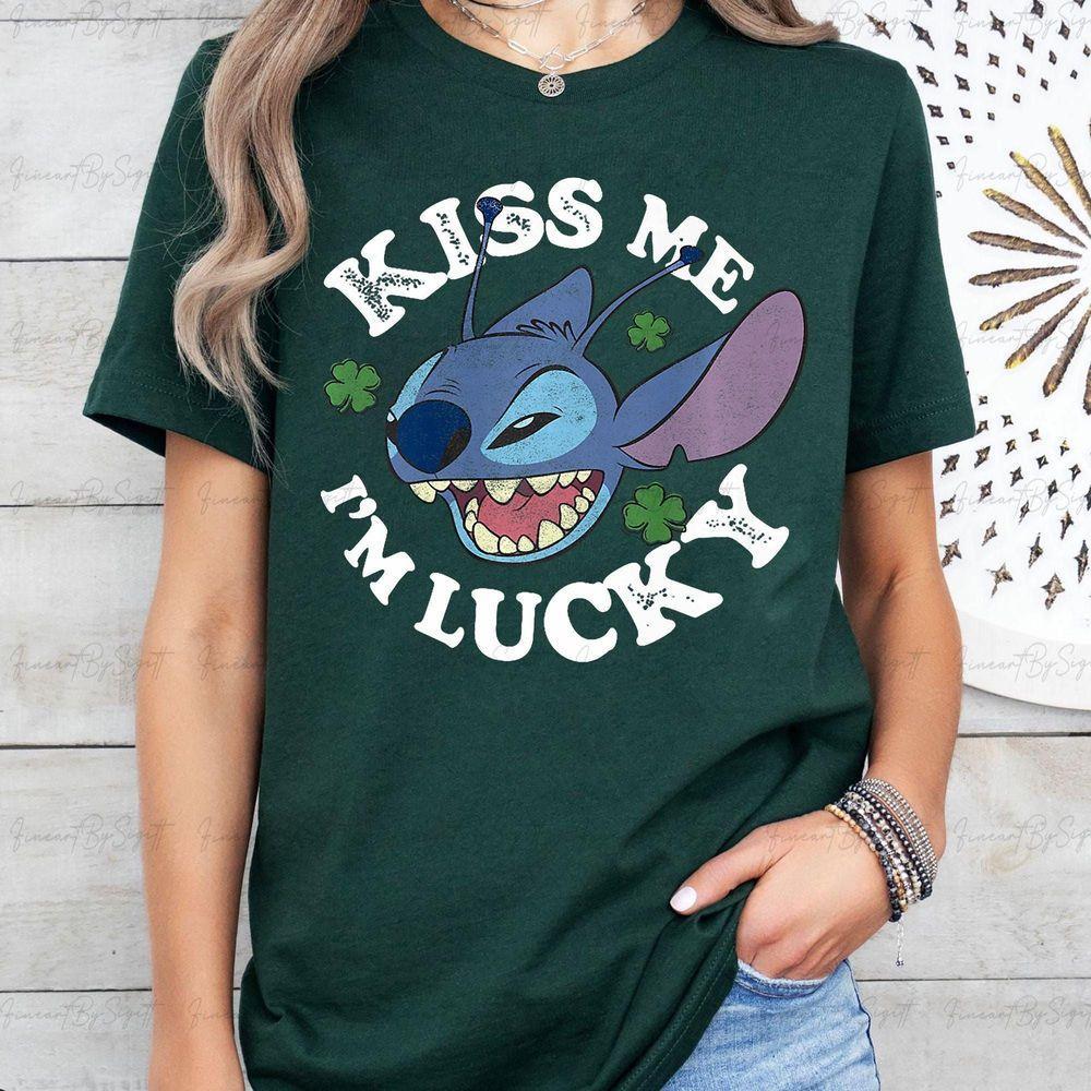 Disney Lilo Stitch St Patrick's Day Kiss Me Lucky Stitch Shirt Saint Patrick Day Shirt St Patrick's Day Shirt Parade Shirt Hha340 Graphic Printed Merch